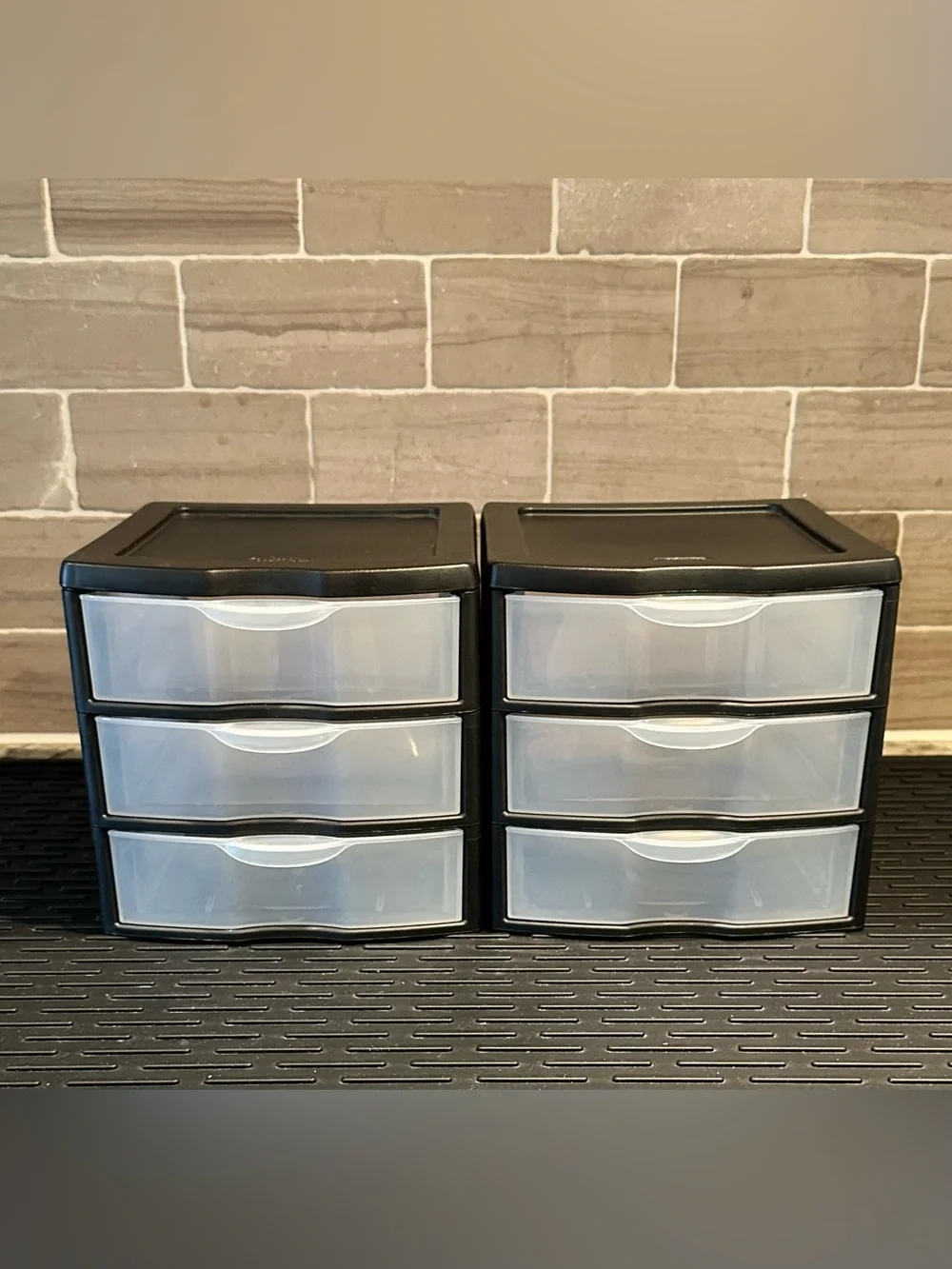 Sterilite Small 3-Drawer Desktop Storage Units Set of 2 Black & Frosted Clear